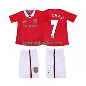 Camisolas de futebol Manchester United BECKHAM 7 1999 2000 Retro Criança Equipamento Principal Manga Curta